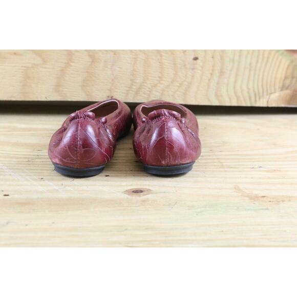 L.L. Bean Shoes Womens 6.5 M Red Leather Tooled Embossed Ballet Flats - Picture 3 of 7